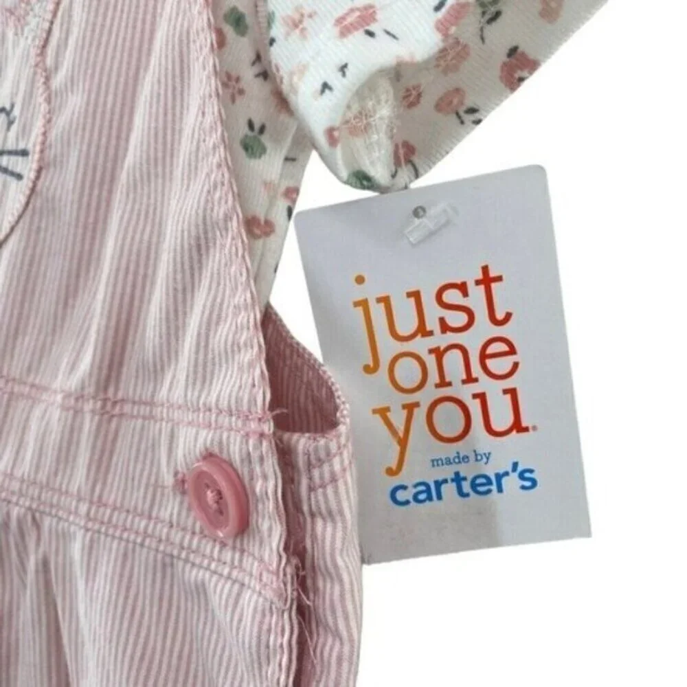 Carters Girls Pink Bunny Rabbit Overalls And Floral Top Set New